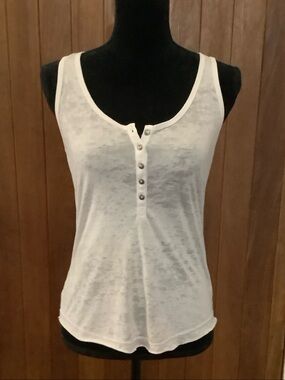 Decree White Burnout Sheer Sleeveless Tank Top with Snap Buttons